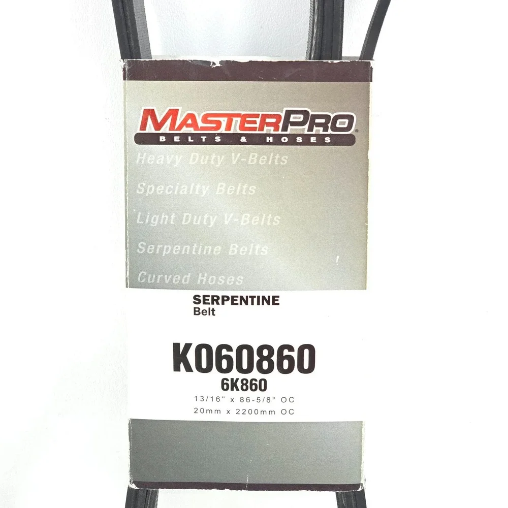 New MasterPro K060860 Serpentine Belt 6K860 Automotive Drive Belt 6 Rib 86-9/16